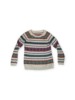 old navy women's medium faire isle knit sweater casual white colorful holiday